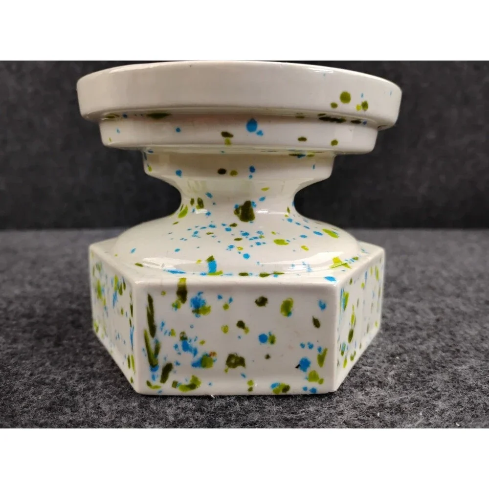 Vintage Ceramic Pillar Candle Holder Base Stand Pedestal Riser Speckled